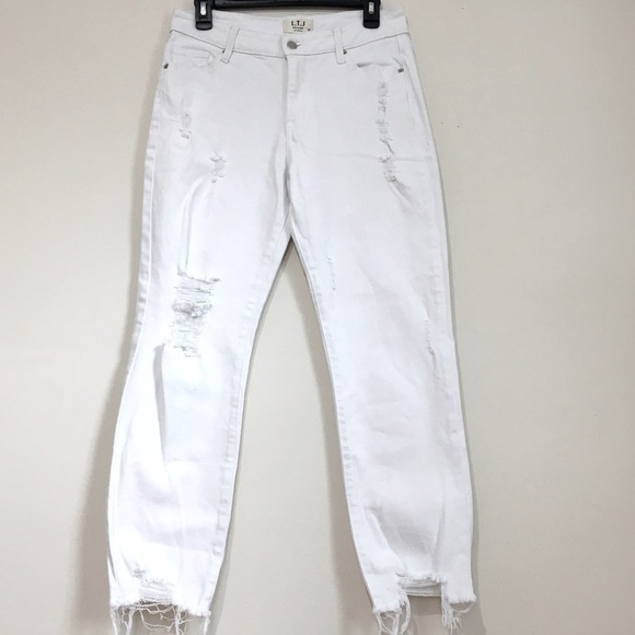 L.T.J. Letter To Juliet High Rise White Romeo Distressed Straight Raw Hem Jeans - Picture 1 of 16